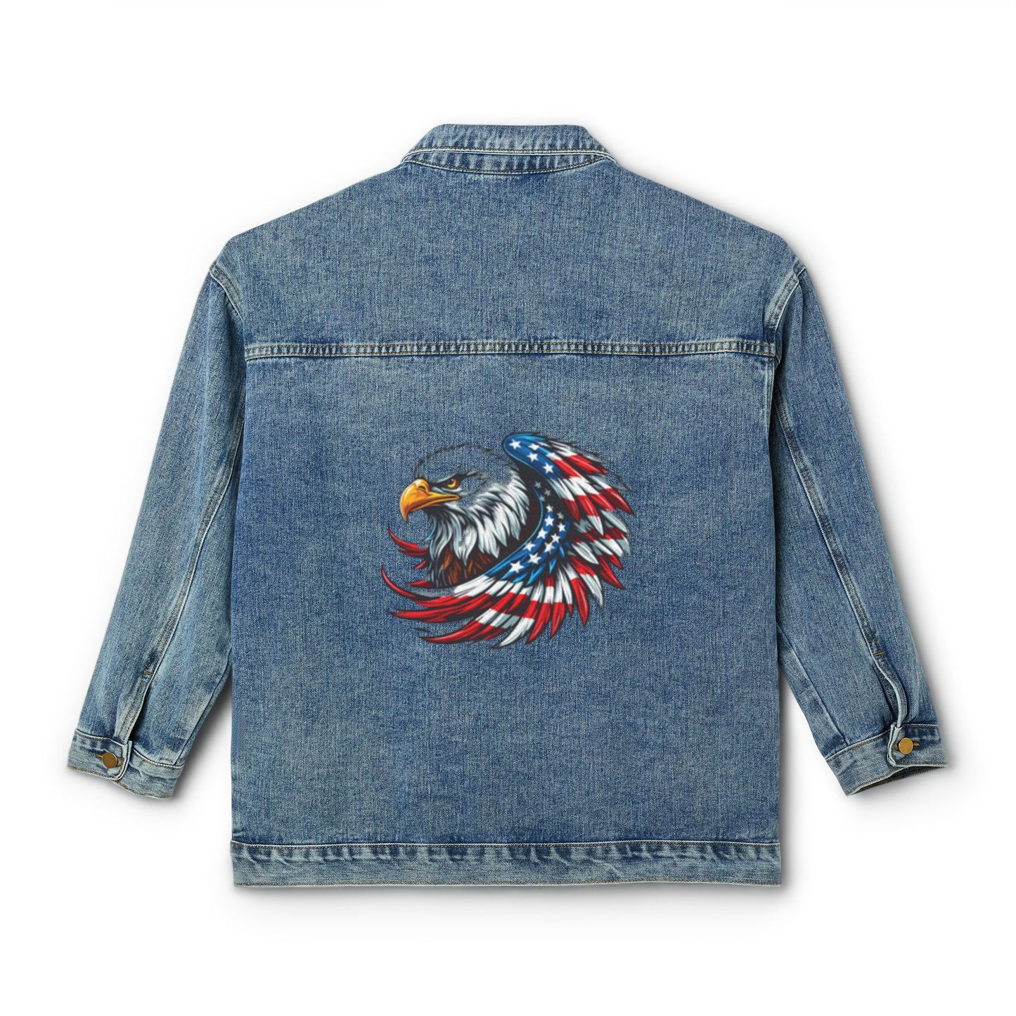Patriotic Women's Denim Jacket, Vintage USA Eagle Design, Perfect for Summer Festivals, Independence Day, Everyday Wear