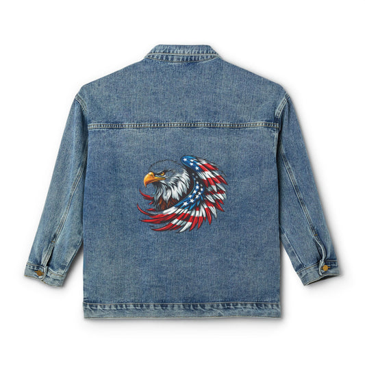 Patriotic Women's Denim Jacket, Vintage USA Eagle Design, Perfect for Summer Festivals, Independence Day, Everyday Wear