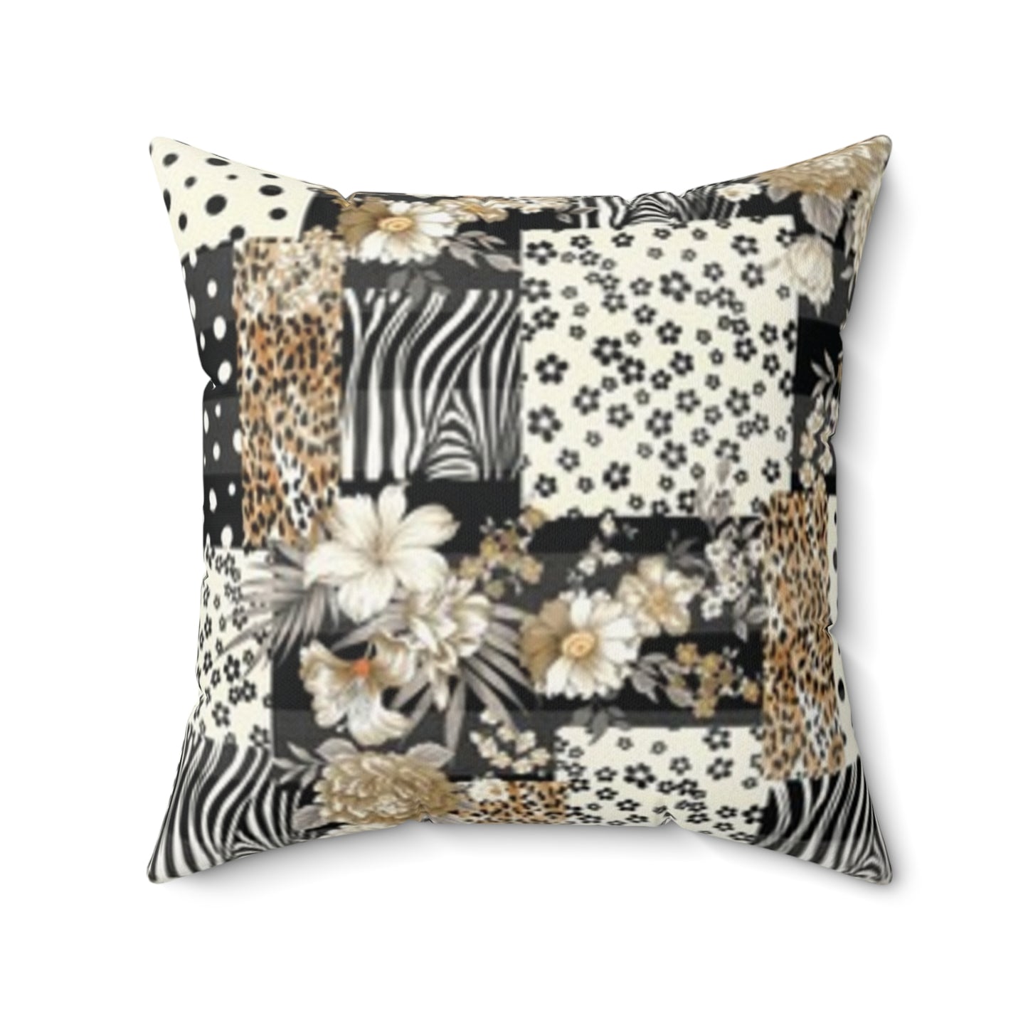 Coussin carré en imitation daim style bohème chic - Imprimé floral et animal