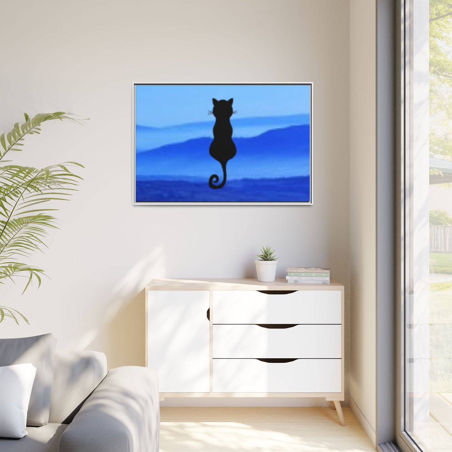 Framed Cat Silhouette Art Print, Wall Decor, Cat Lover Gift, Home Office Art, Pet Memorial