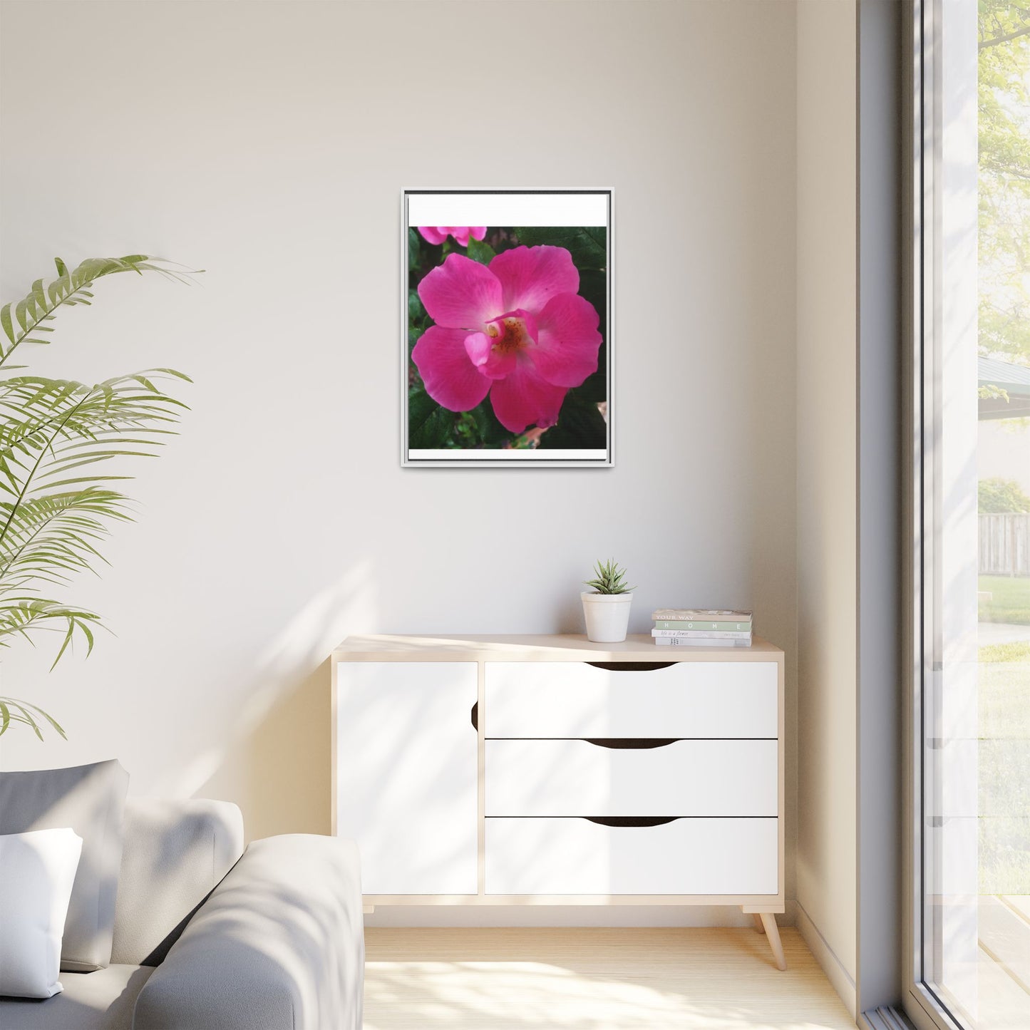 Framed Floral Canvas Art Print | Vibrant Pink Flower Decor, Wall Art for Home, Gift for Her, Mother's Day, Birthday