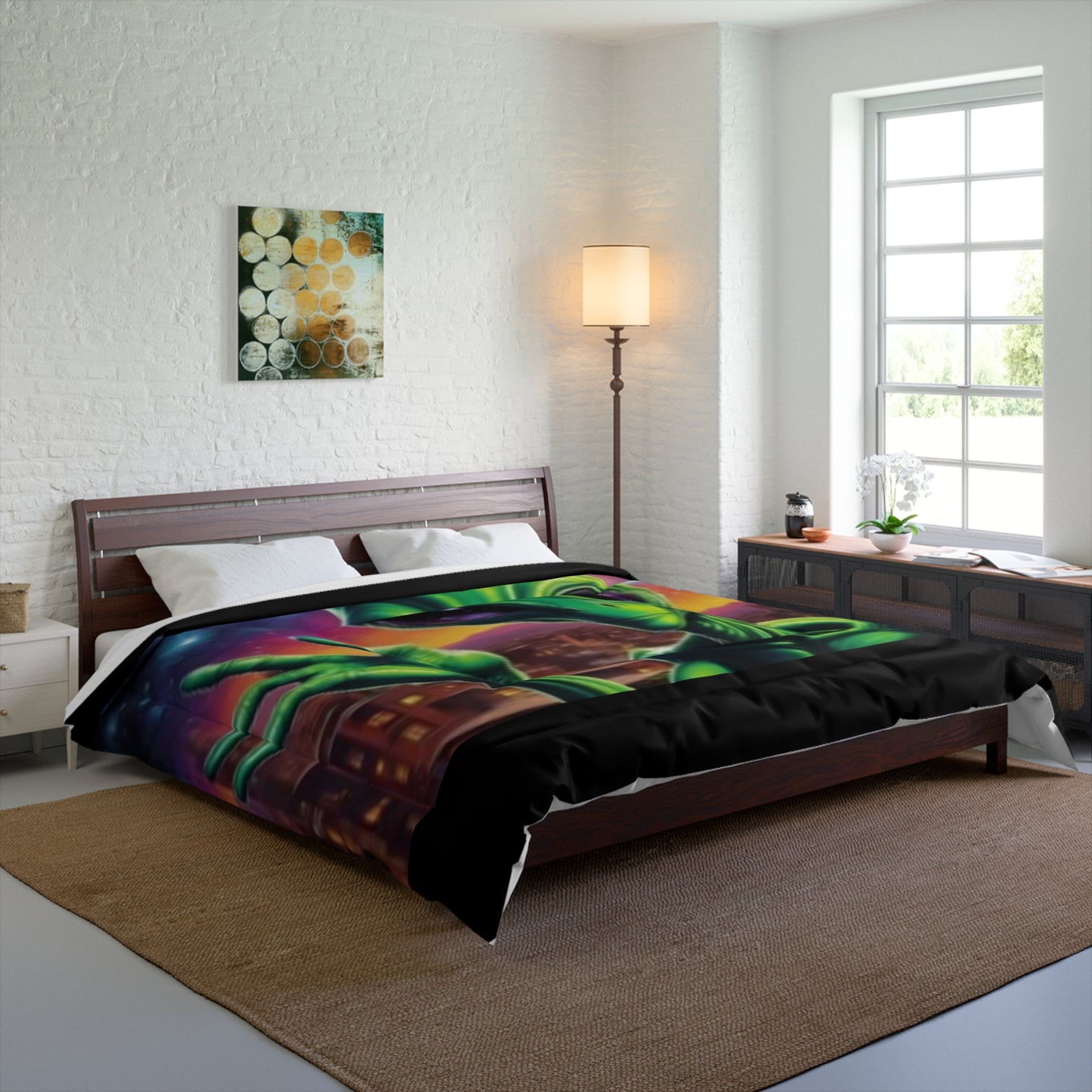 Edredón 104 "x88" Tamaño Verde Alien Almohadas Cortina de Ducha Camiseta....