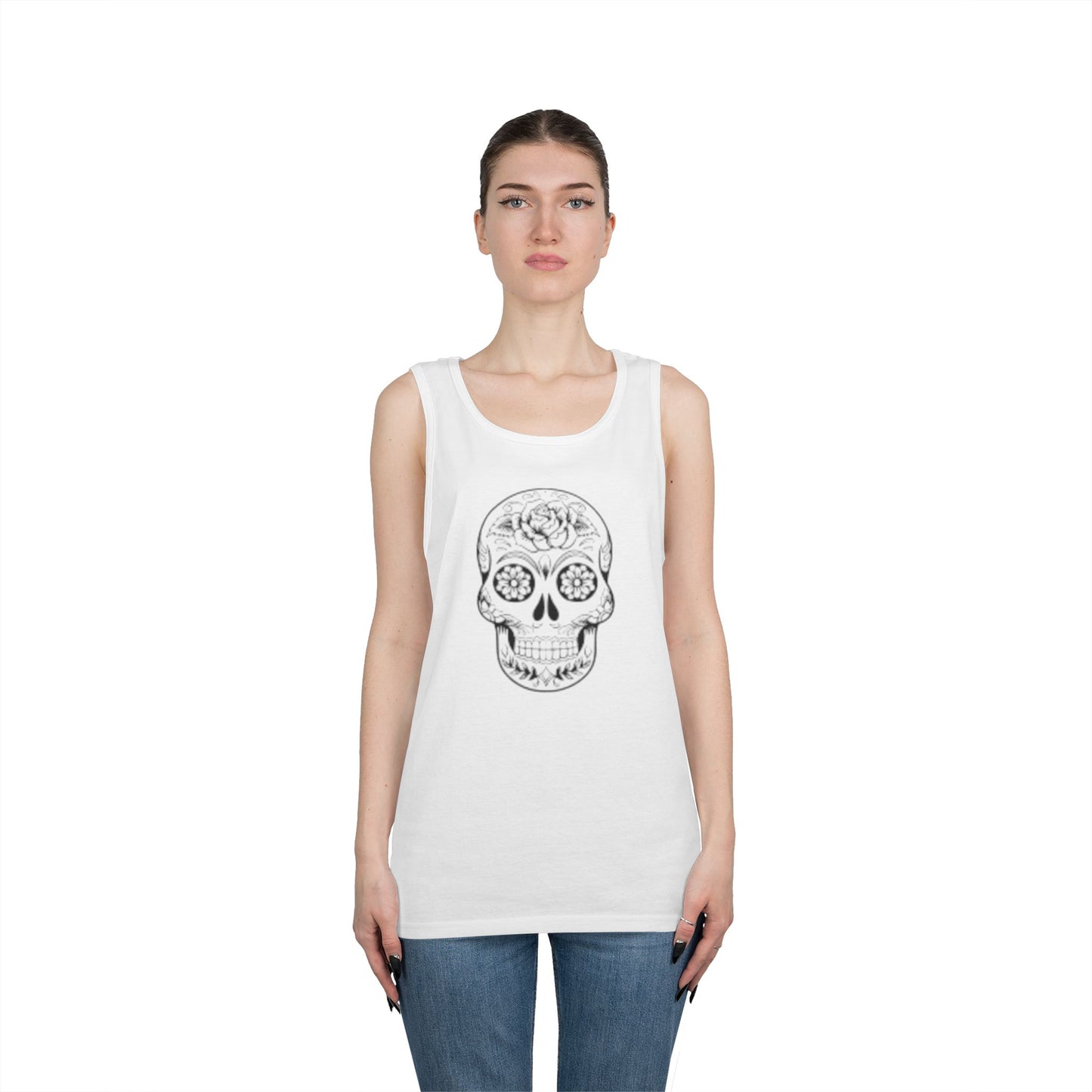 Skull Design Unisex Heavy Cotton Tank Top - Perfect for Festivals & Everyday Wear
