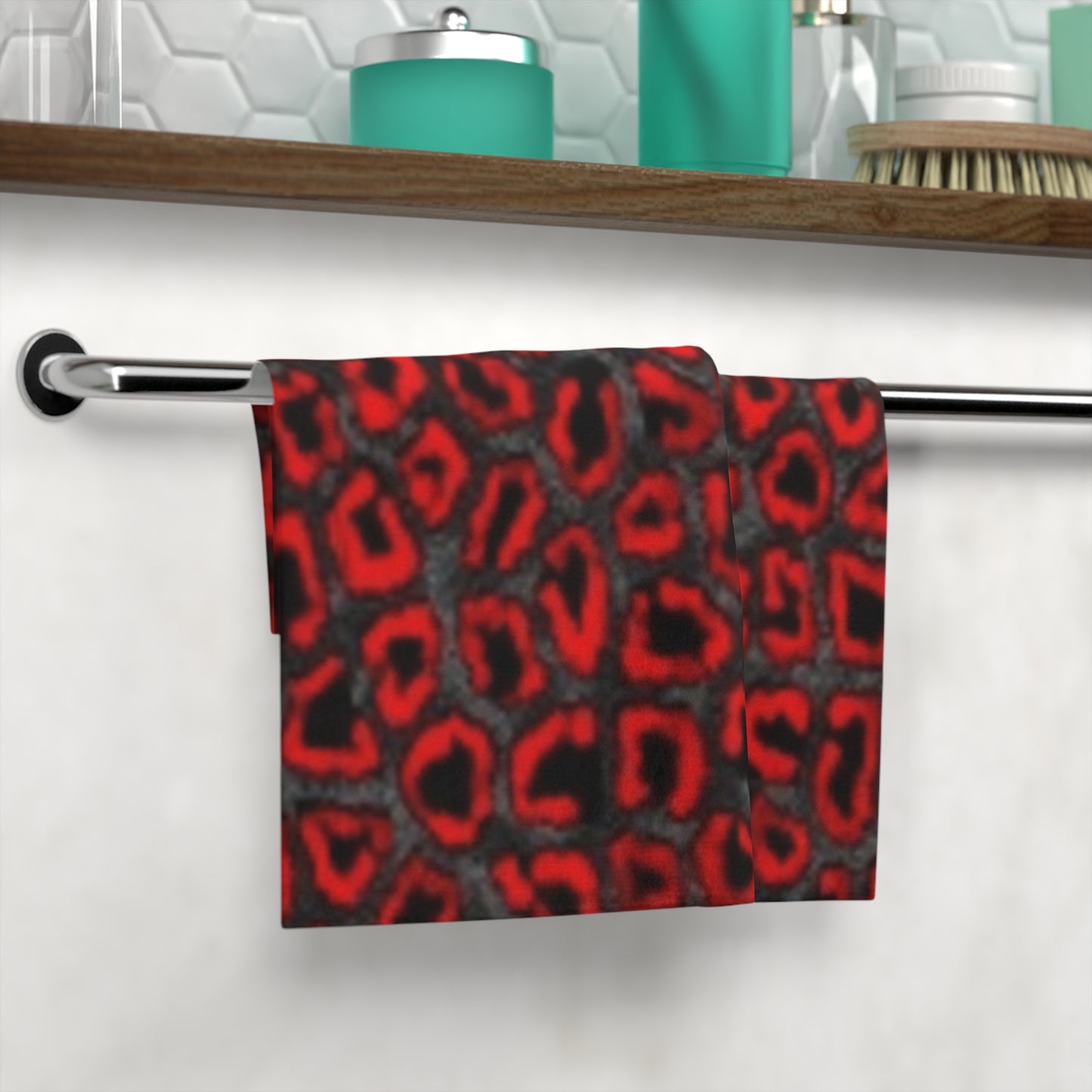 Fierce Red Leopard Face Towel - Stylish Bath Accessory for Animal Print Lovers