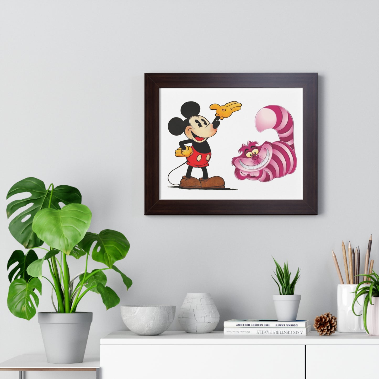 Framed Horizontal Poster Mickey Mouse & Cheshire Cat