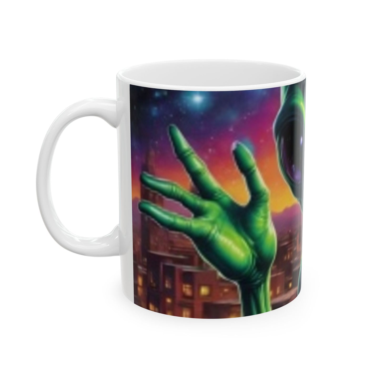 Taza de cerámica (11 oz) con diseño de extraterrestre verde, ideal para café, chocolate caliente y té