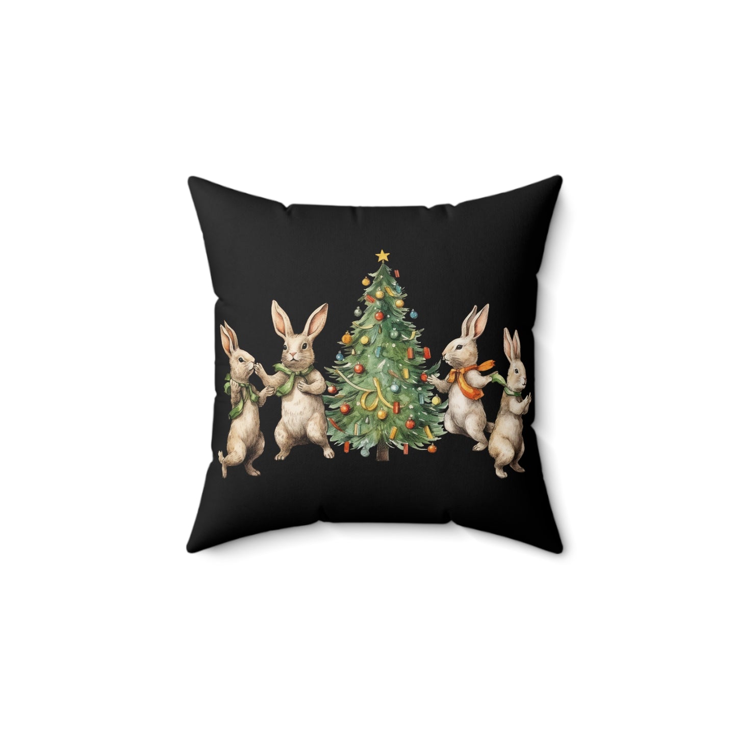 Almohada cuadrada Cuatro conejos Árbol de Navidad