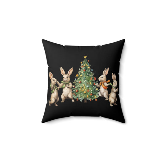 Square Pillow Four Rabbits Christmas Tree