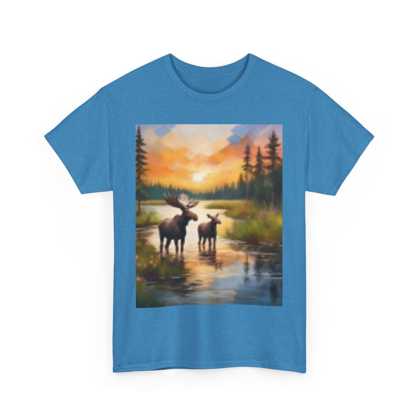 Camiseta unisex de algodón grueso inspirada en la naturaleza con diseño de alce 