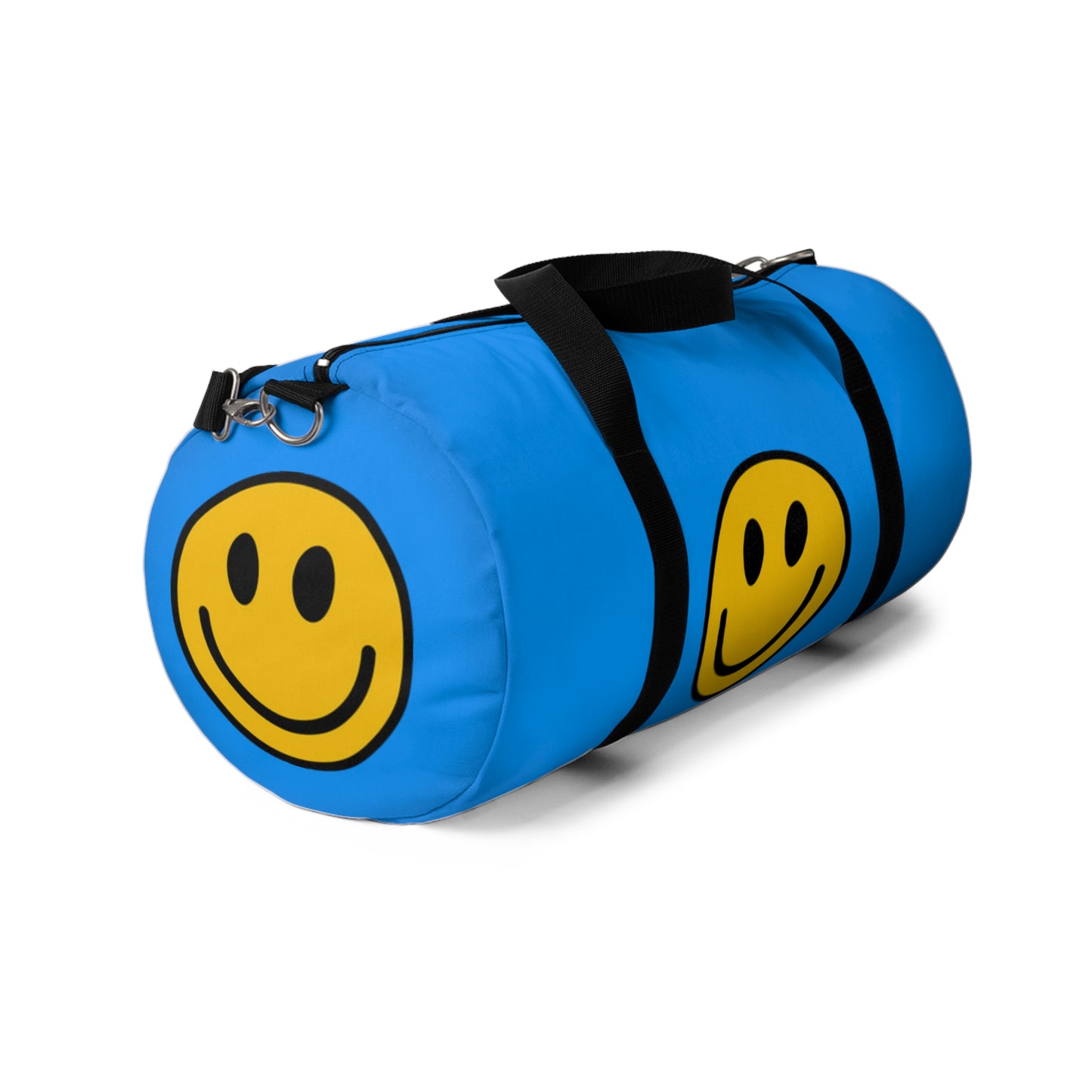 Vibrant Blue Smiley Face Duffel Bag for Travel, Gym, Weekend Getaways, Sports, Overnight Stays, Includes Custom Design Options