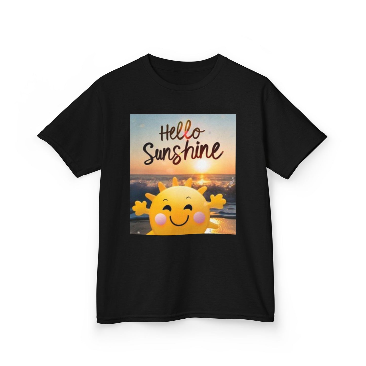 T-shirt enfant - « Bonjour soleil » et motifs cœurs colorés - Tenue d'été amusante et ludique