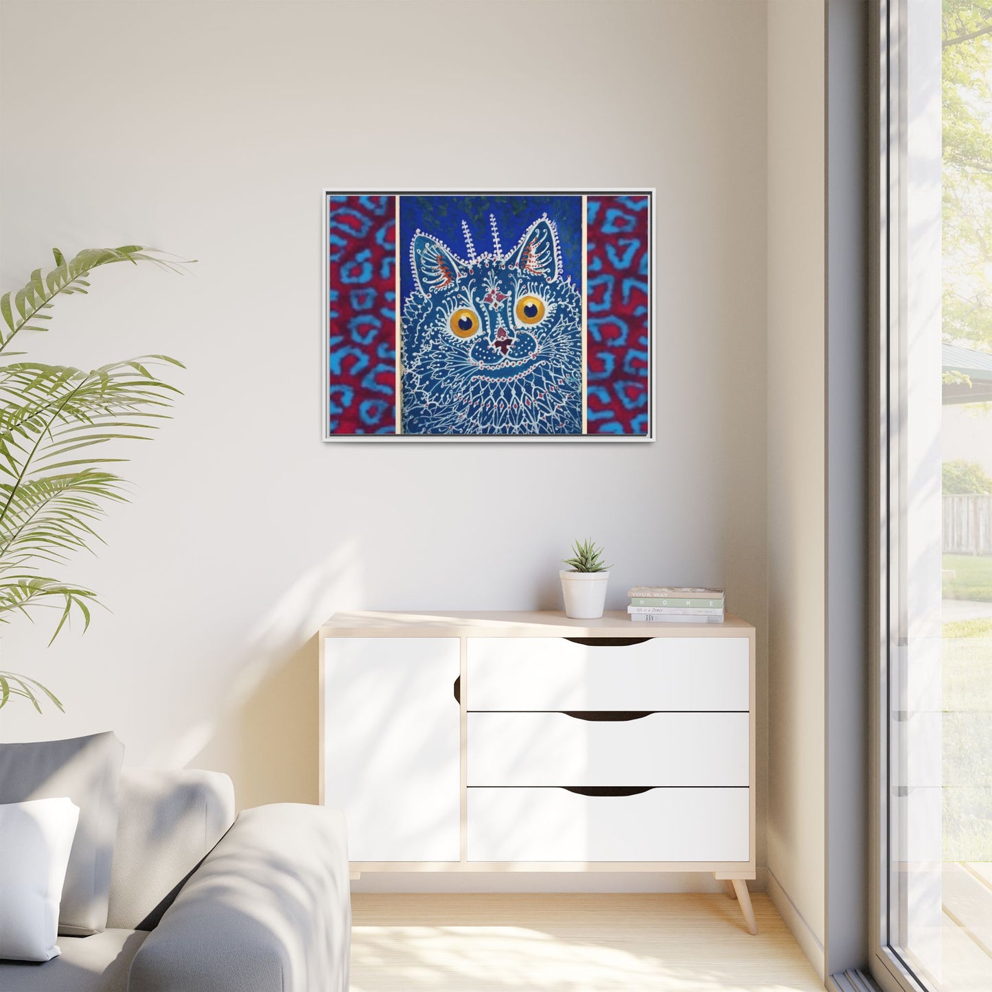 Colorful Cat Framed Matte Canvas Art - Whimsical Home Decor