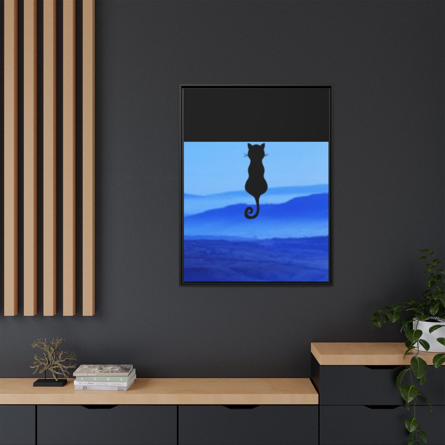 Framed Cat Silhouette Art Print, Wall Decor, Cat Lover Gift, Home Office Art, Pet Memorial