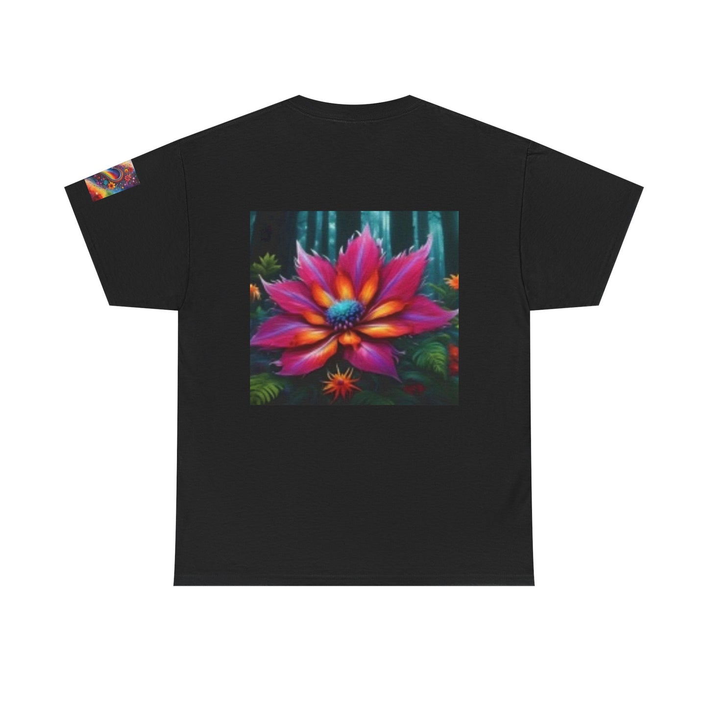 Camiseta unisex de algodón grueso con arte vibrante de la selva: camiseta gráfica inspirada en la naturaleza 