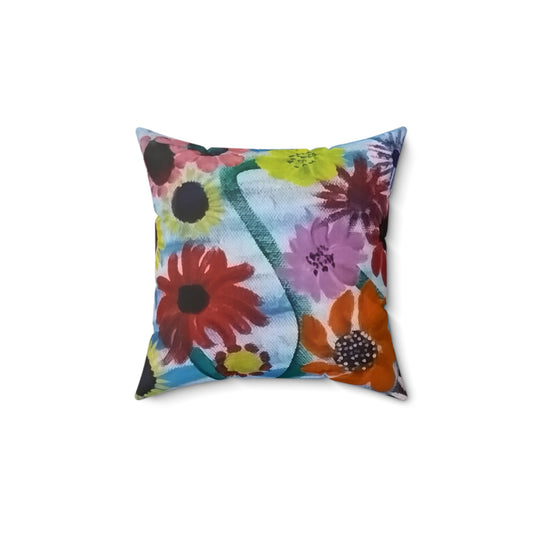 Cojín cuadrado de gamuza sintética con diseño de flores