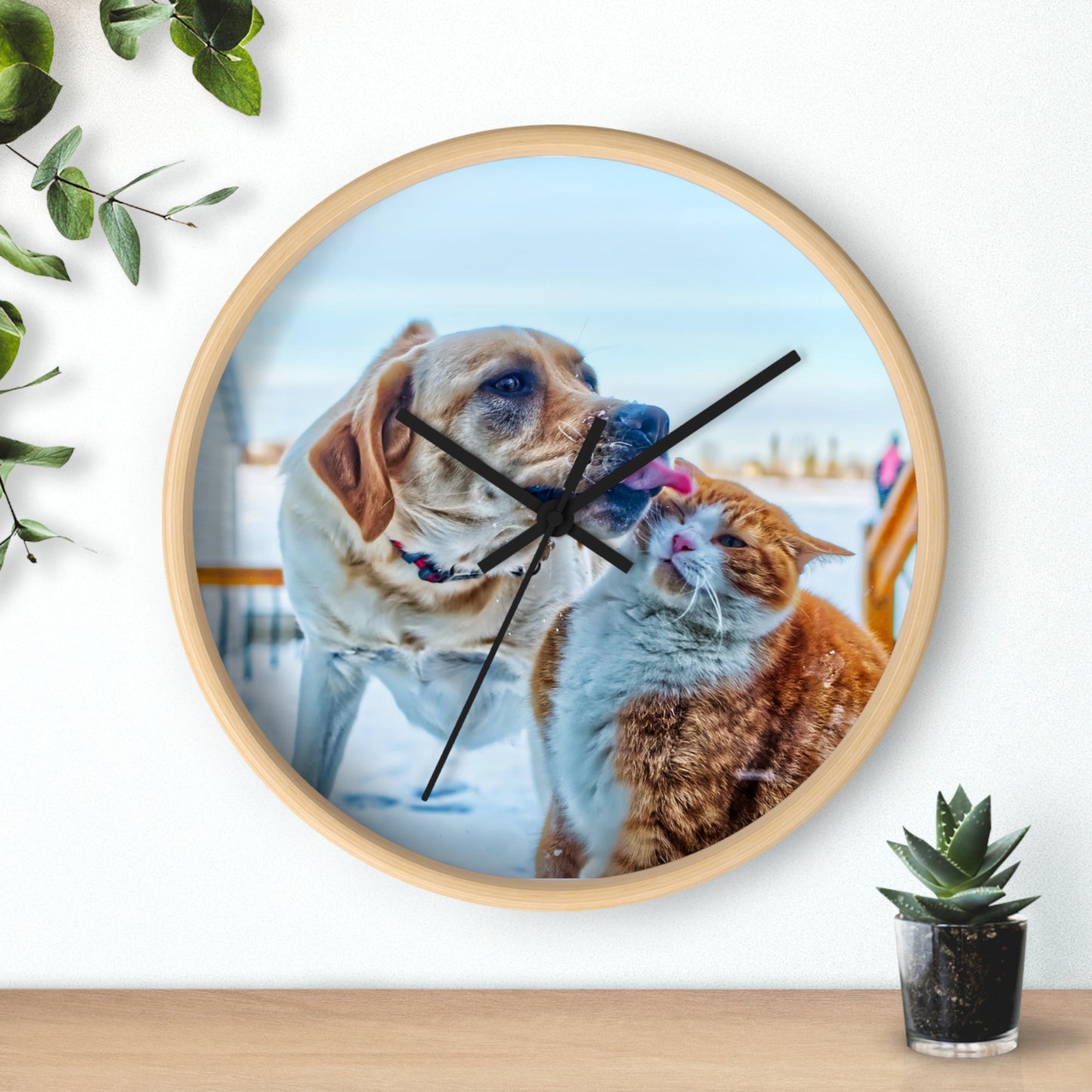 Wall Clock Dog Cat Great Buddies
