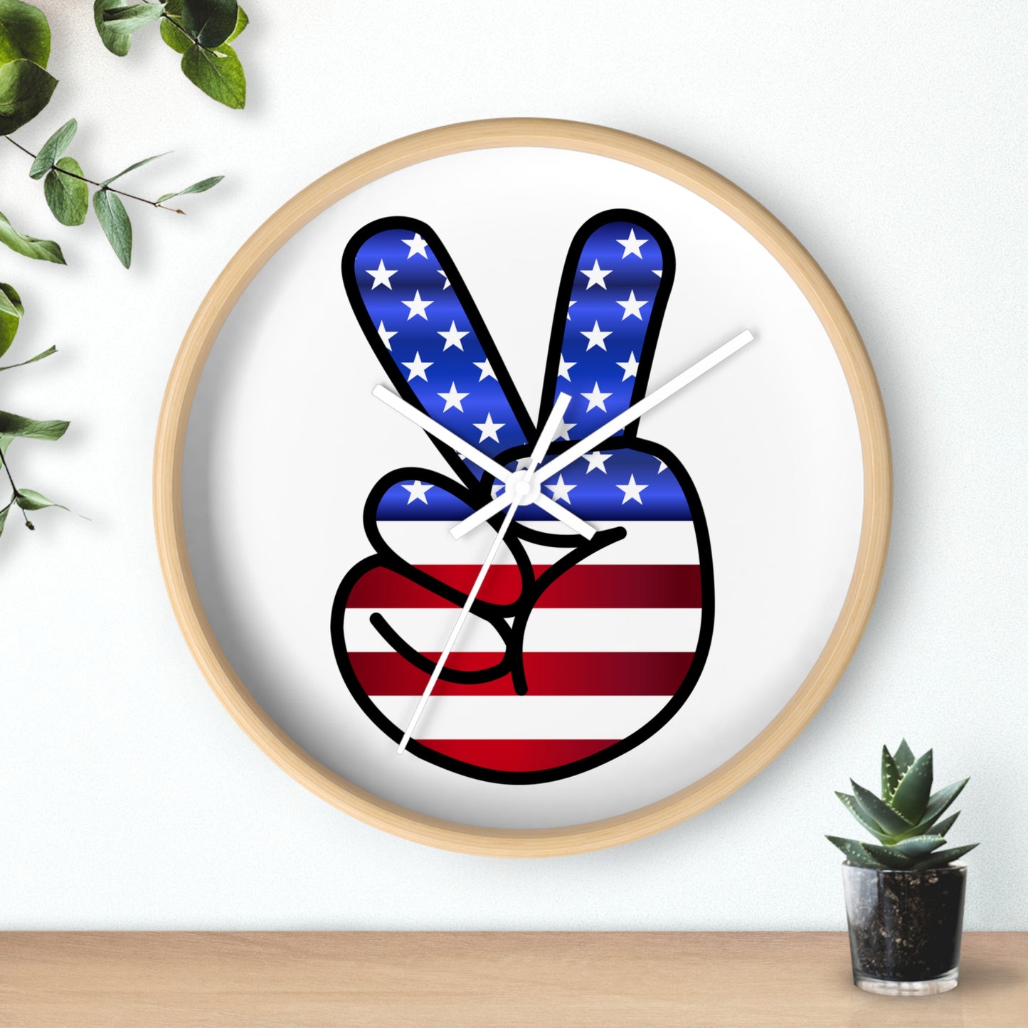 Wall Clock Red White Blue Peace Sign