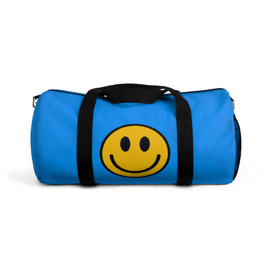Vibrant Blue Smiley Face Duffel Bag for Travel, Gym, Weekend Getaways, Sports, Overnight Stays, Includes Custom Design Options