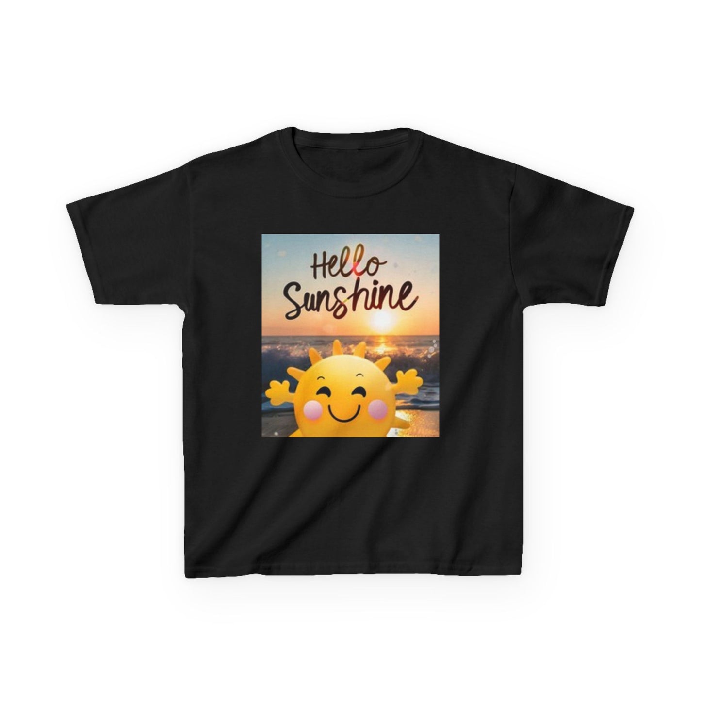 T-shirt enfant - « Bonjour soleil » et motifs cœurs colorés - Tenue d'été amusante et ludique