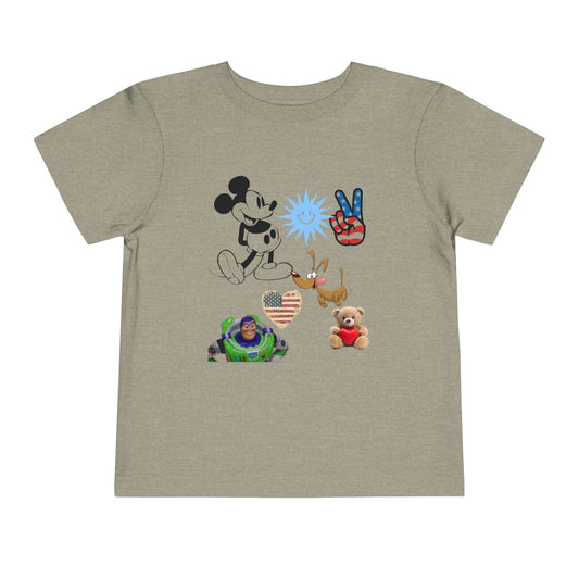 Mickey Mouse Buzz Lightyear Heart Teddy Bear Toddler Short Sleeve T-shirt