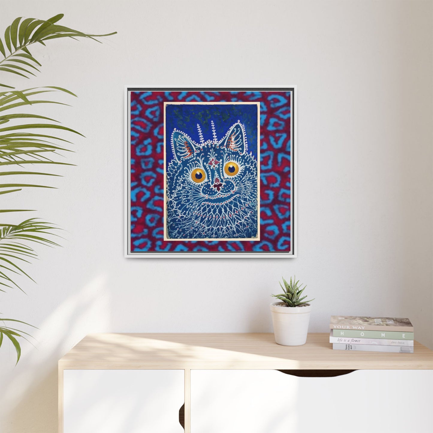 Colorful Cat Framed Matte Canvas Art - Whimsical Home Decor
