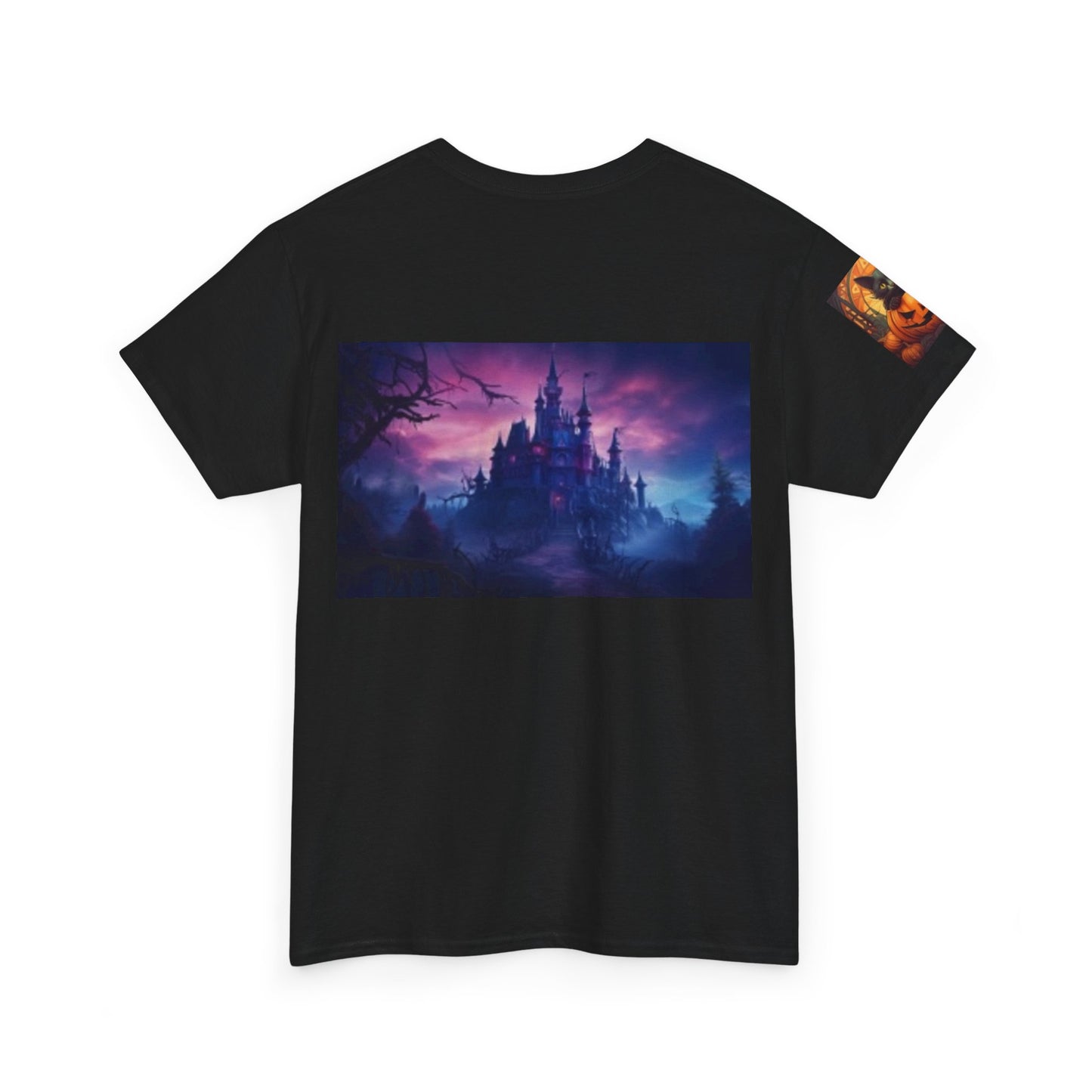 Witch Wine Castle Black Cat Unisex Heavy Cotton T-shirt