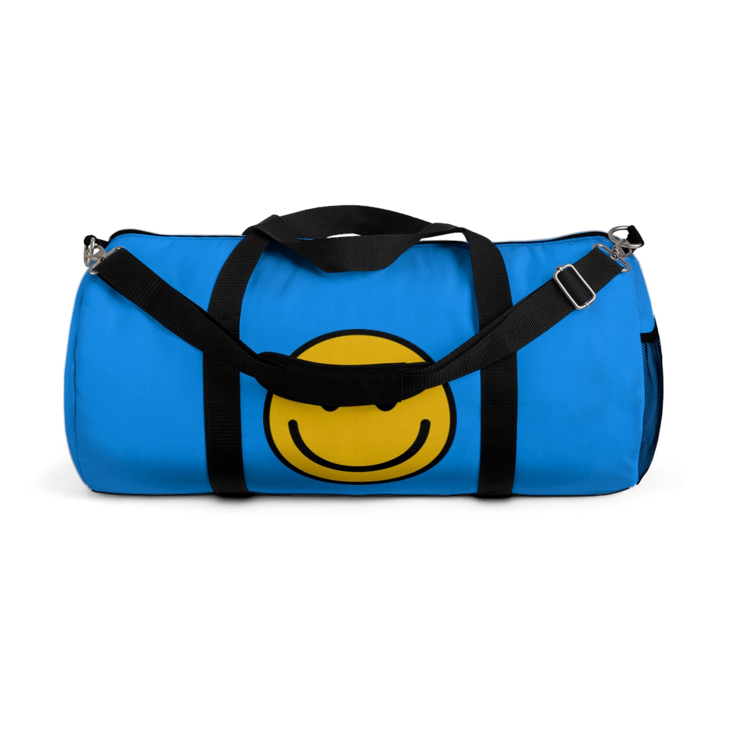 Vibrant Blue Smiley Face Duffel Bag for Travel, Gym, Weekend Getaways, Sports, Overnight Stays, Includes Custom Design Options