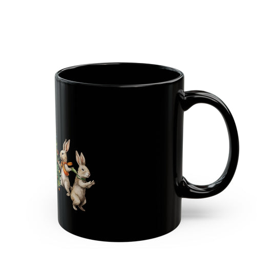 Black Mug 11 oz Rabbits Christmas Tree