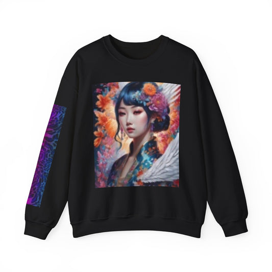 Sudadera artística unisex de cuello redondo con diseños florales y naturales 