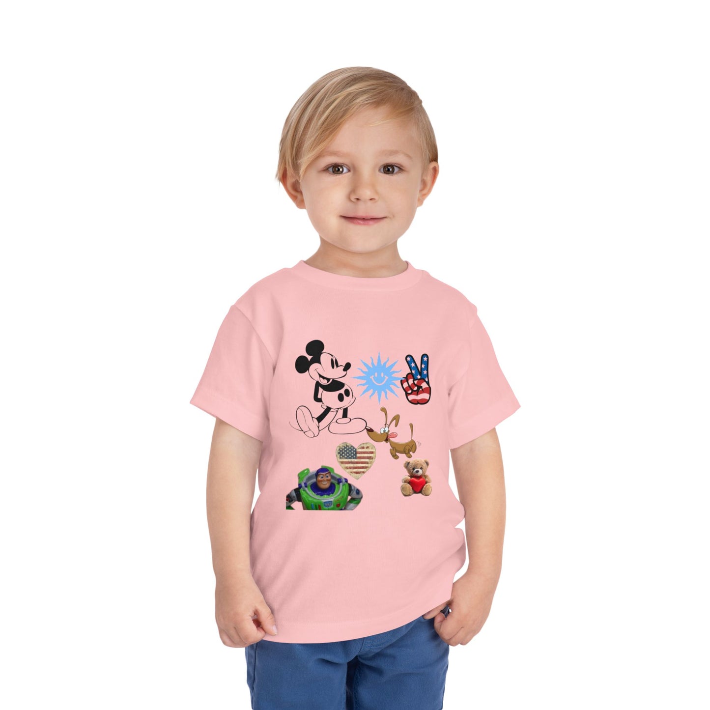 Mickey Mouse Buzz Lightyear Heart Teddy Bear Toddler Short Sleeve T-shirt