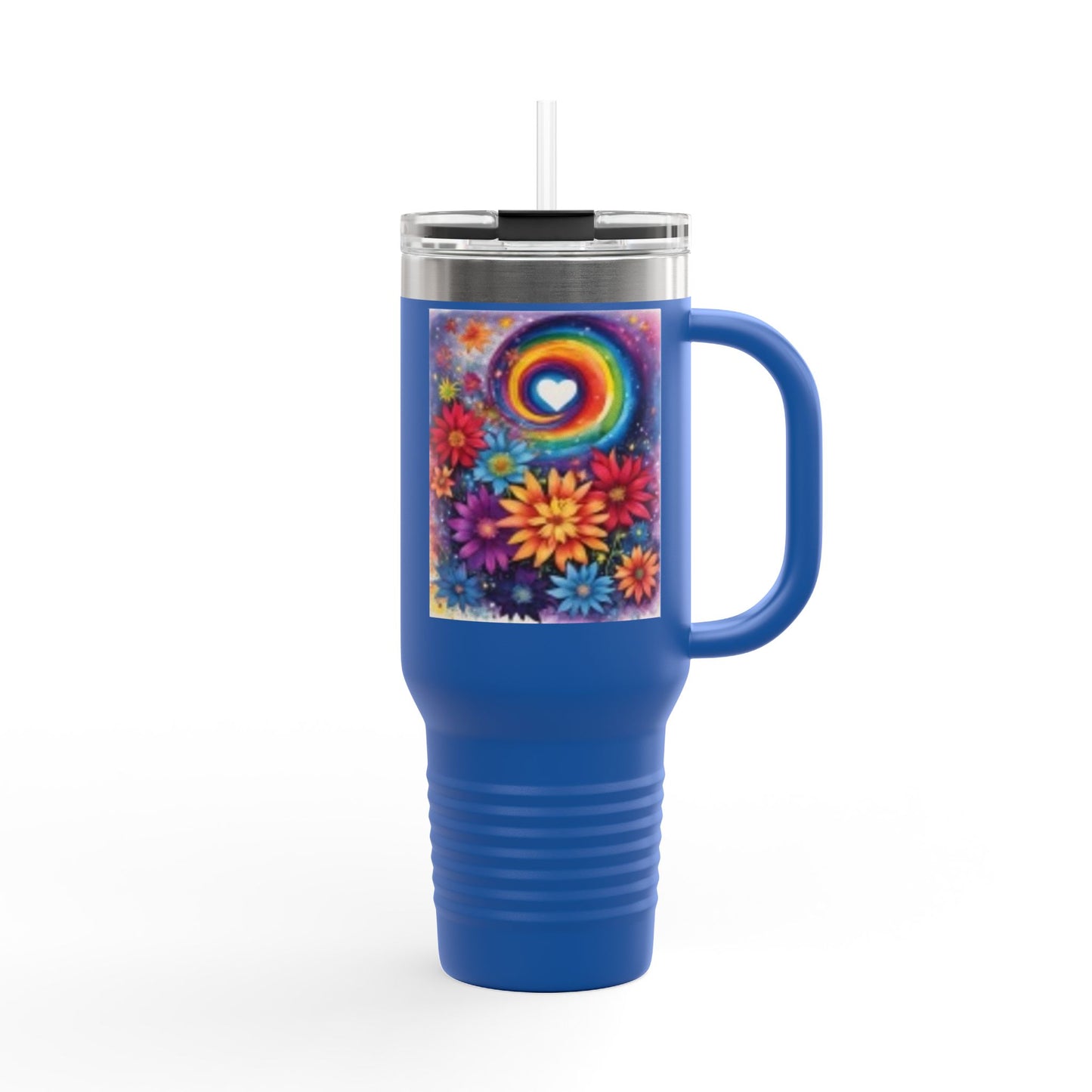 Colorful Floral Insulated Travel Mug - 40oz Rainbow Design