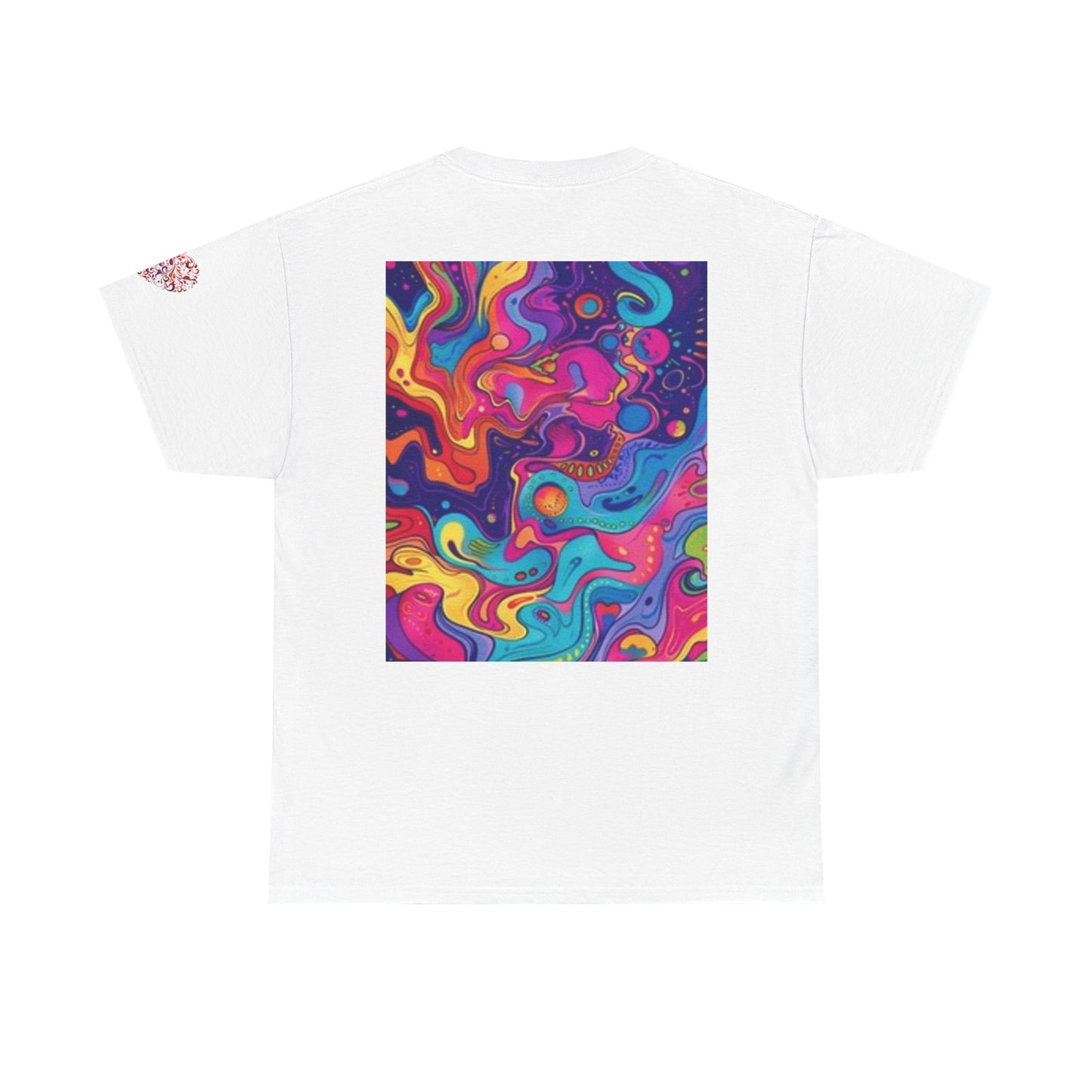 Camiseta unisex de algodón grueso con estampado artístico colorido - Diseño abstracto vibrante 