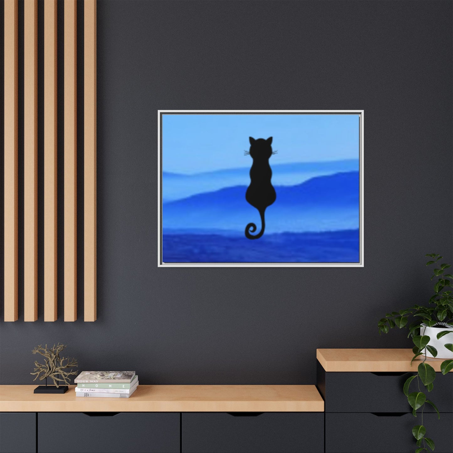Framed Cat Silhouette Art Print, Wall Decor, Cat Lover Gift, Home Office Art, Pet Memorial