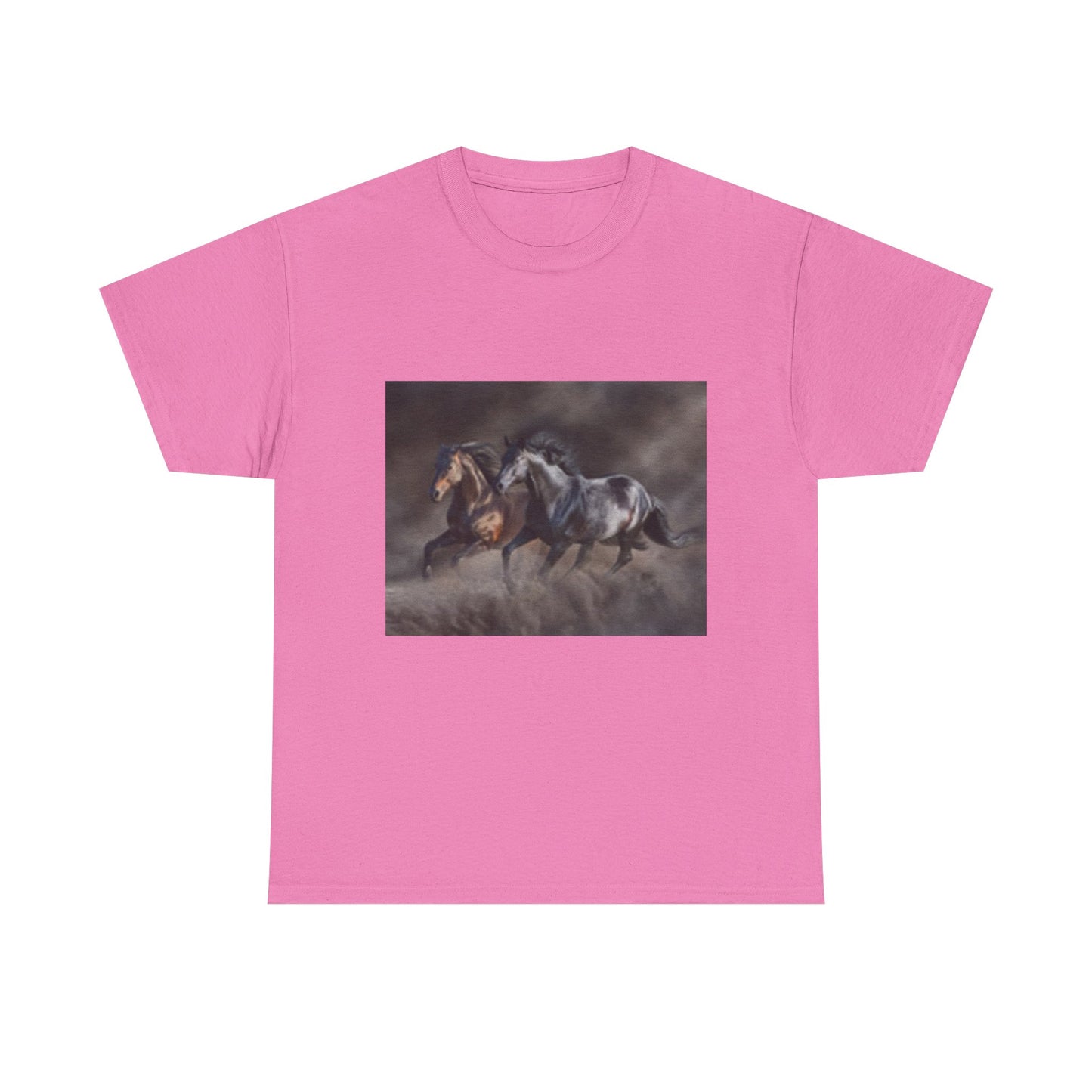 T-shirt unisexe en coton épais avec chevaux majestueux au galop – Parfait pour les amateurs d'équitation 