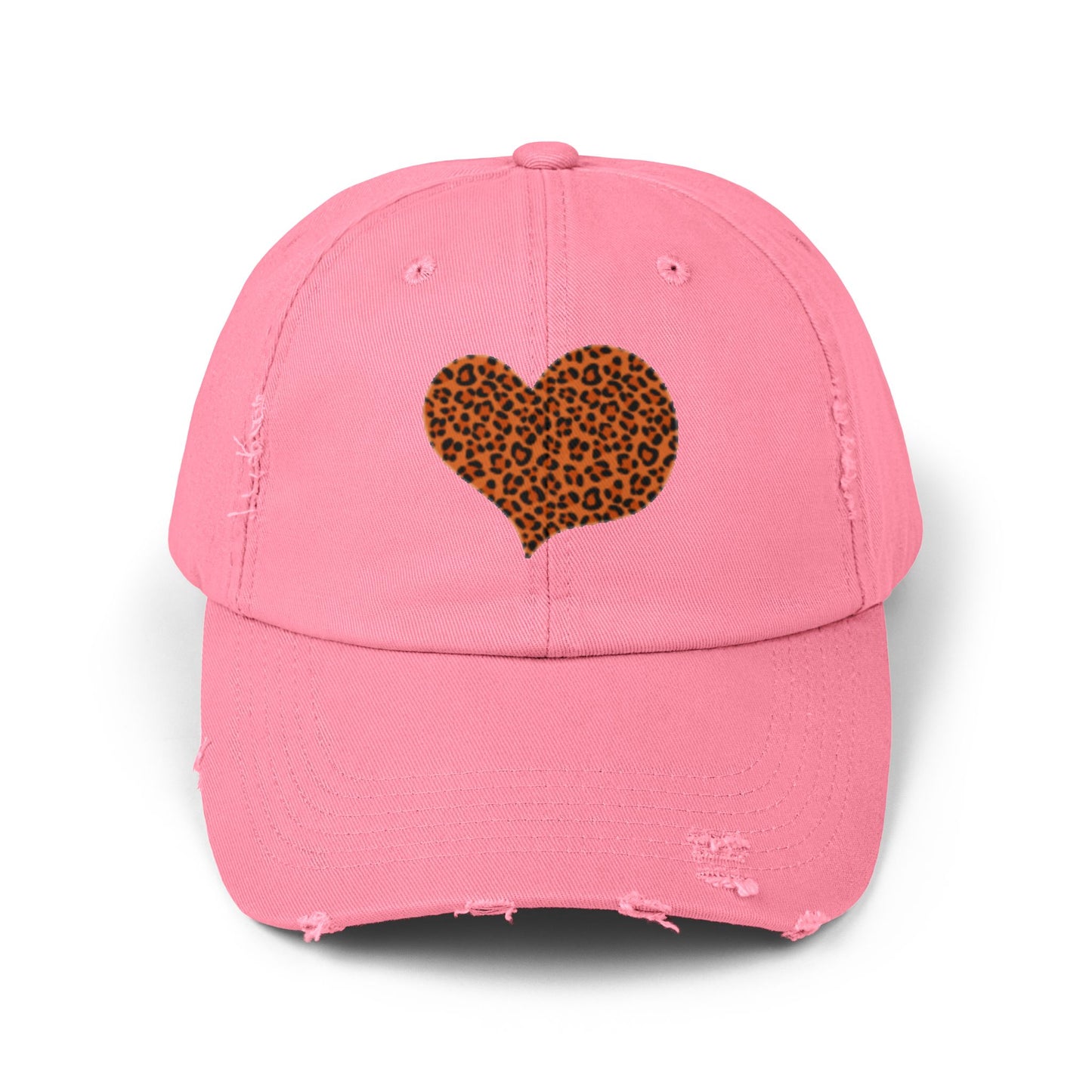 Leopard Heart Distressed Unisex Cap - Trendy Casual Headwear for Every Occasion