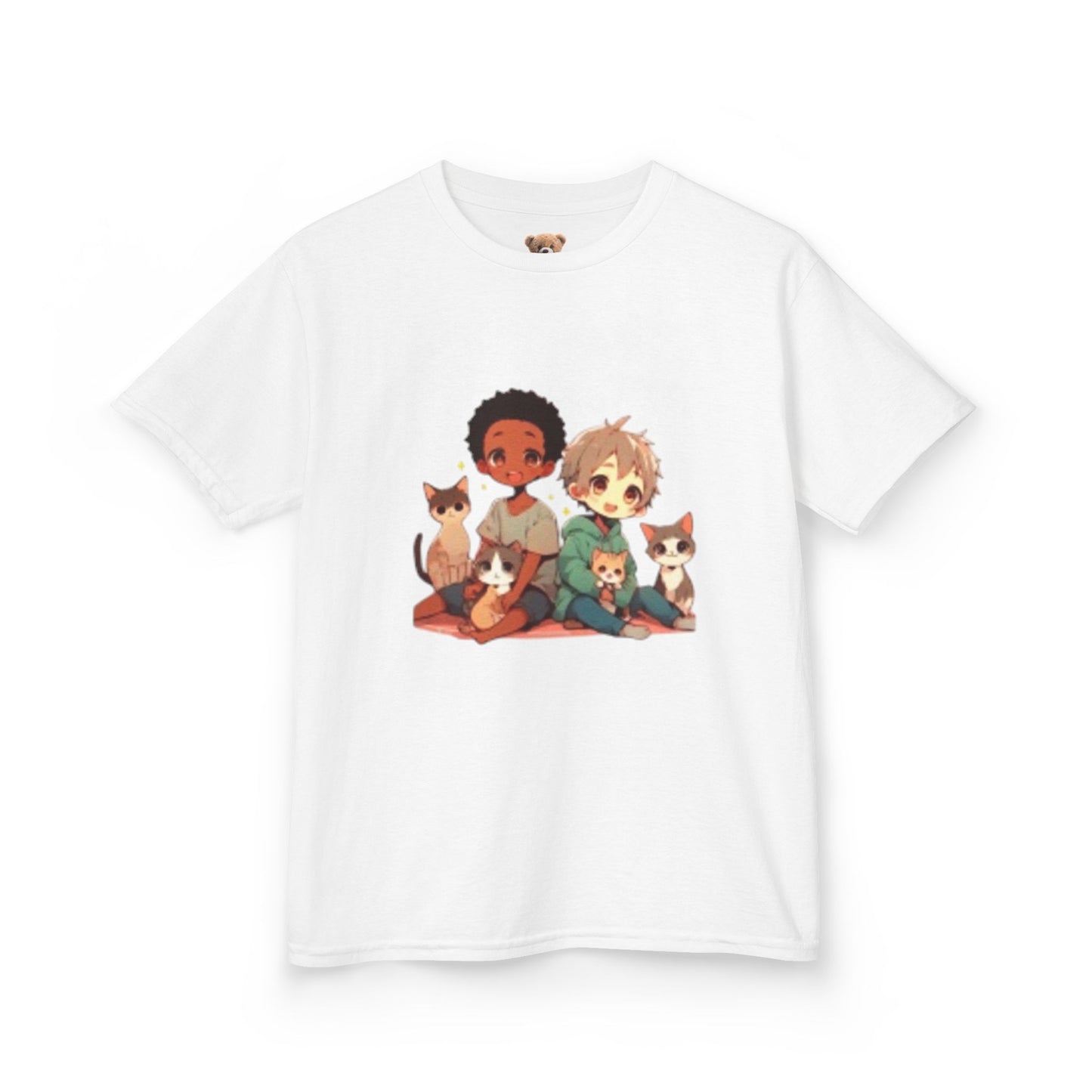 Children with Cats & Heart Kids Heavy Cotton T-shirt Looking Fabulous!