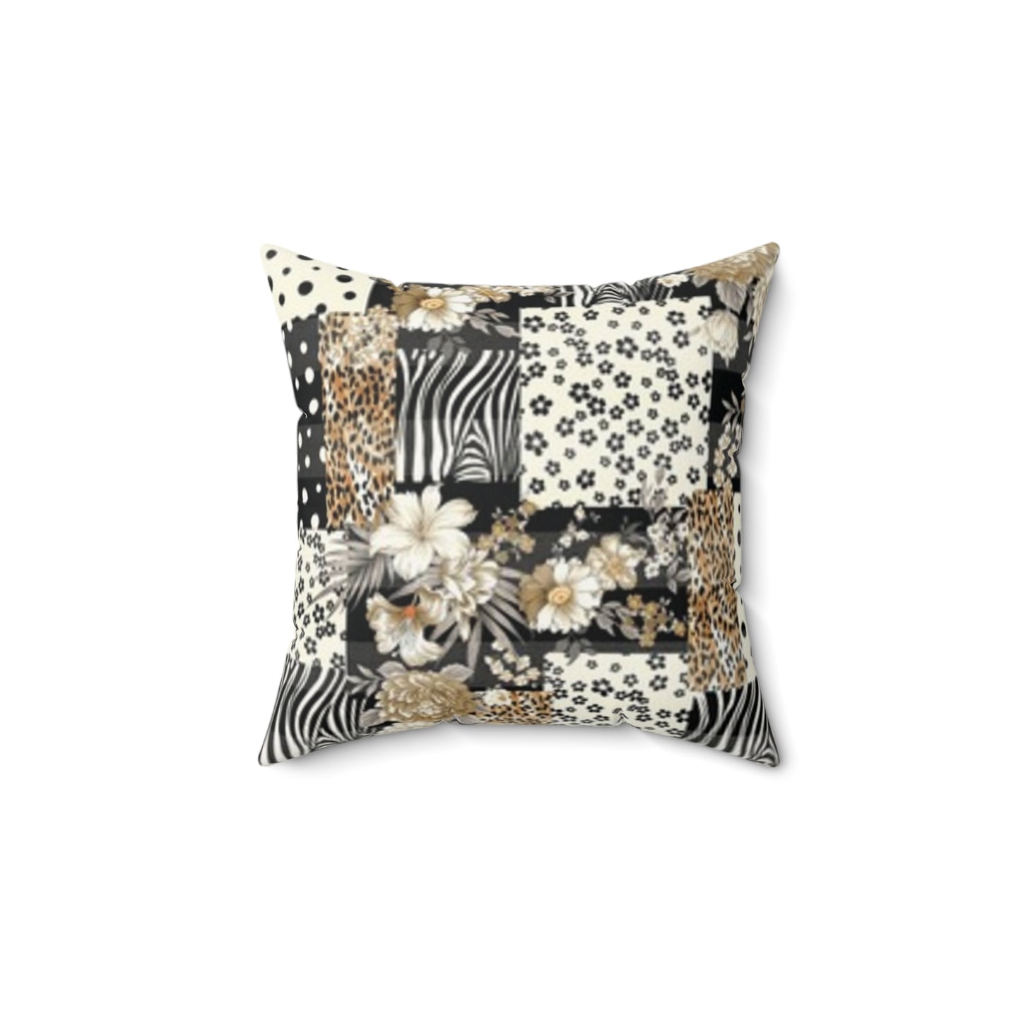 Coussin carré en imitation daim style bohème chic - Imprimé floral et animal