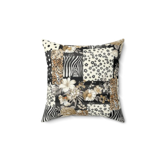 Cojín cuadrado de ante sintético estilo bohemio chic con estampado floral y animal