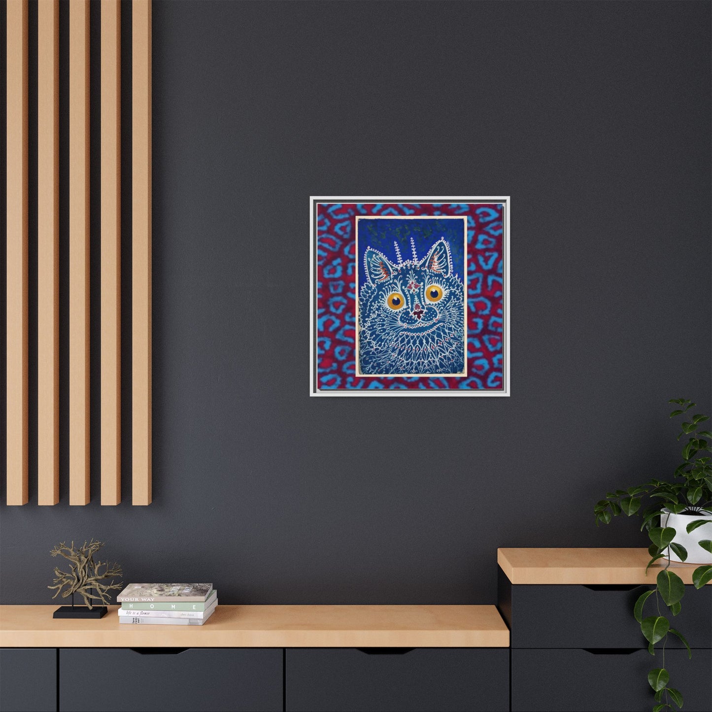 Colorful Cat Framed Matte Canvas Art - Whimsical Home Decor