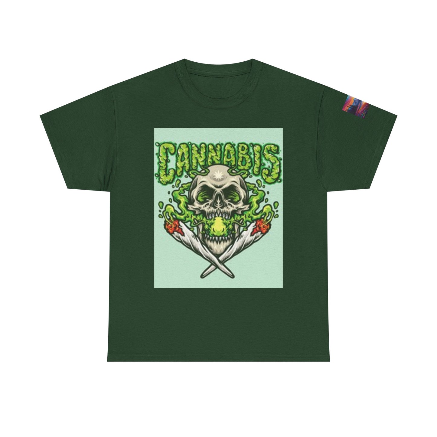 Cannabis Skull Heavy Cotton Tee, Unisex Cannabis T-Shirt, Grunge Vibe Shirt, Halloween Costume, Streetwear