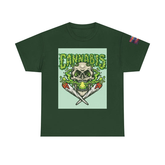 Cannabis Skull Heavy Cotton Tee, Unisex Cannabis T-Shirt, Grunge Vibe Shirt, Halloween Costume, Streetwear