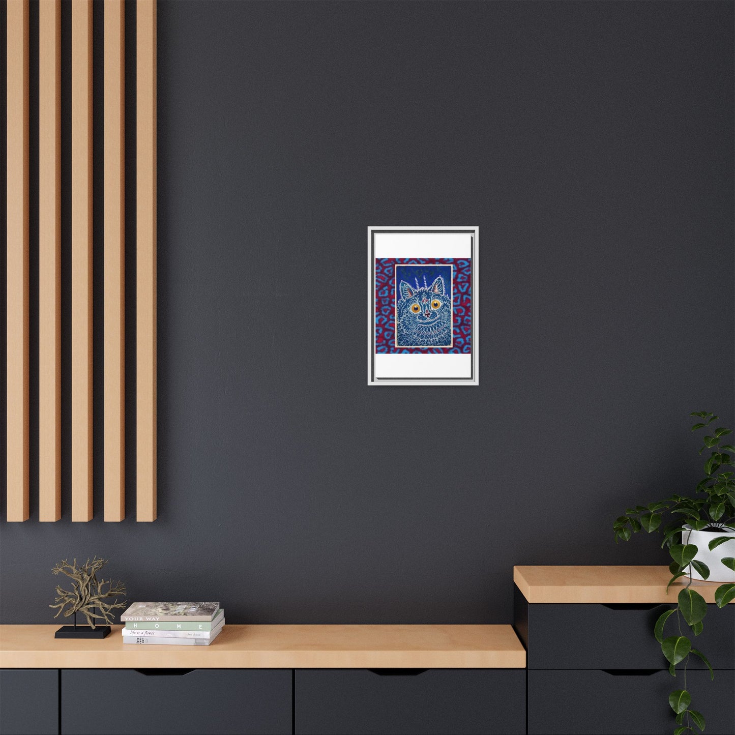 Colorful Cat Framed Matte Canvas Art - Whimsical Home Decor