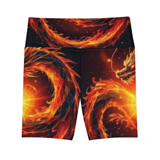 Fiery Dragon Workout Shorts for Women - Vibrant Fitness Activewear