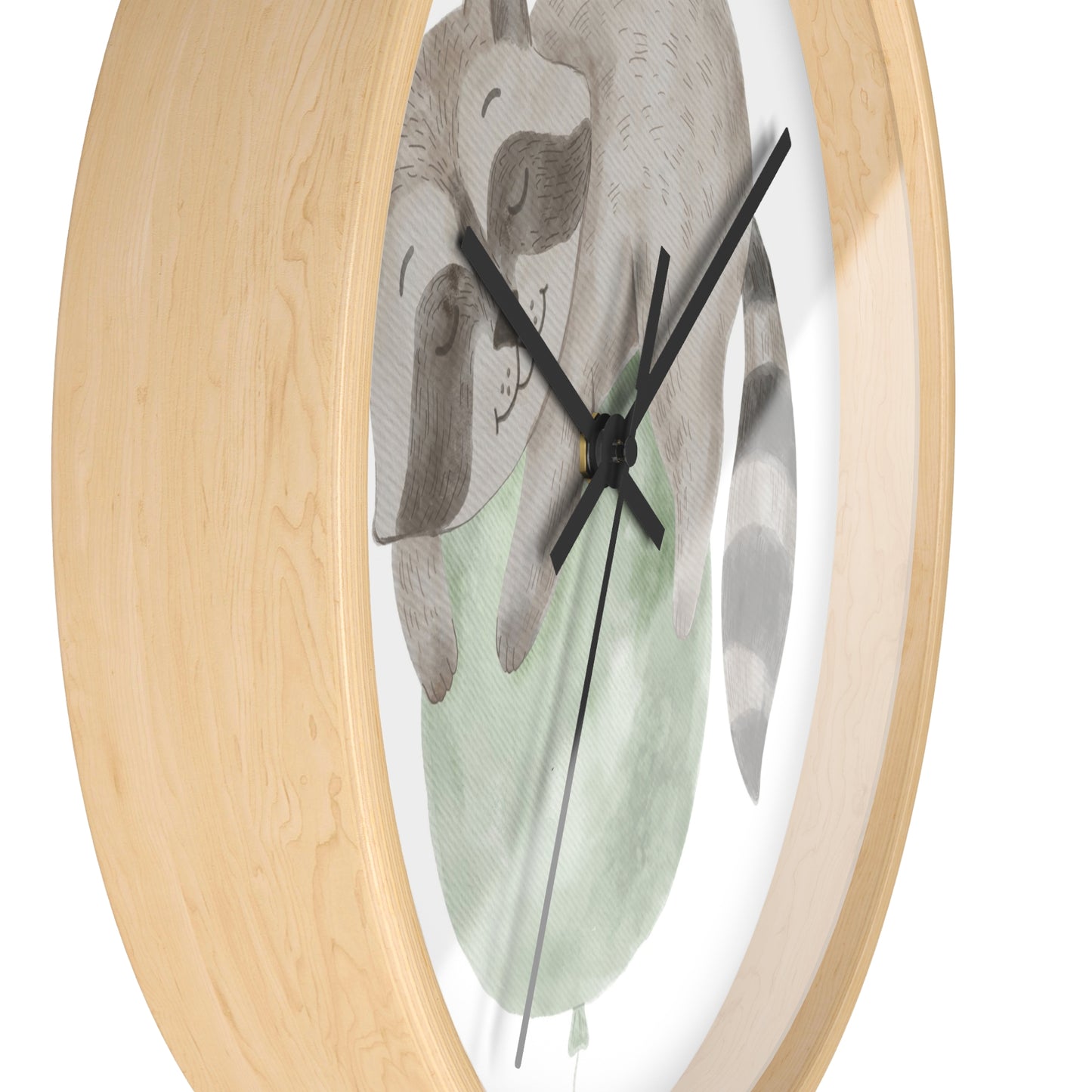 Wall Clock Raccoon on Green Balloon