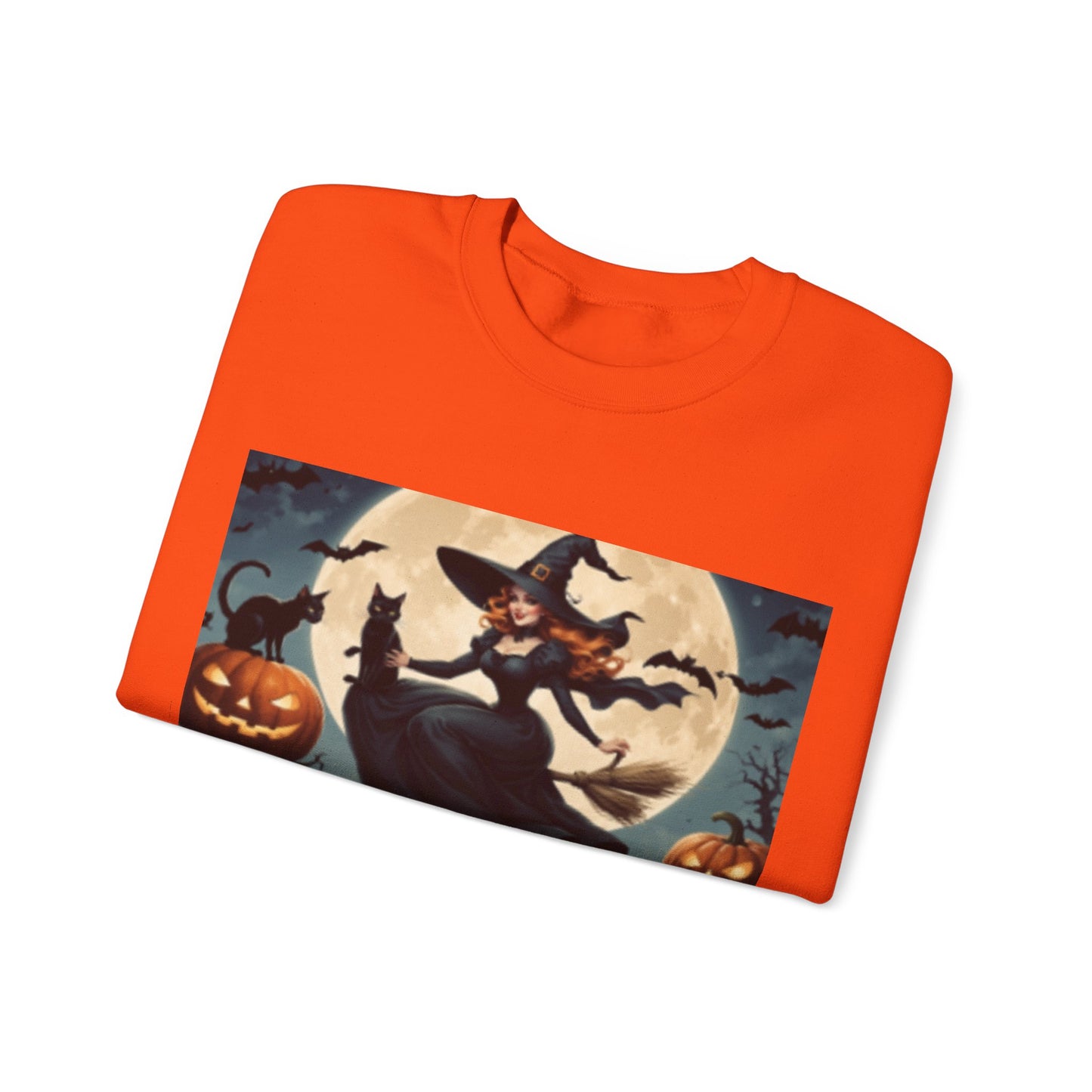 Beautiful Witch on Broom with Black Cats Sweatshirt Having Fun!