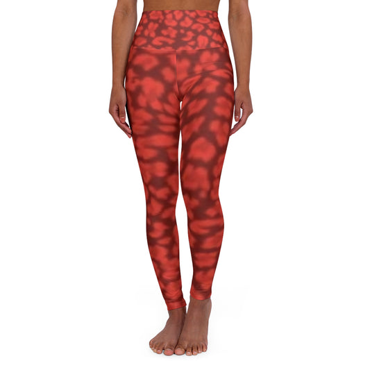 Fitness-Ready High Waisted Yoga Leggings - Trendy Red Pattern for Active Lifestyle