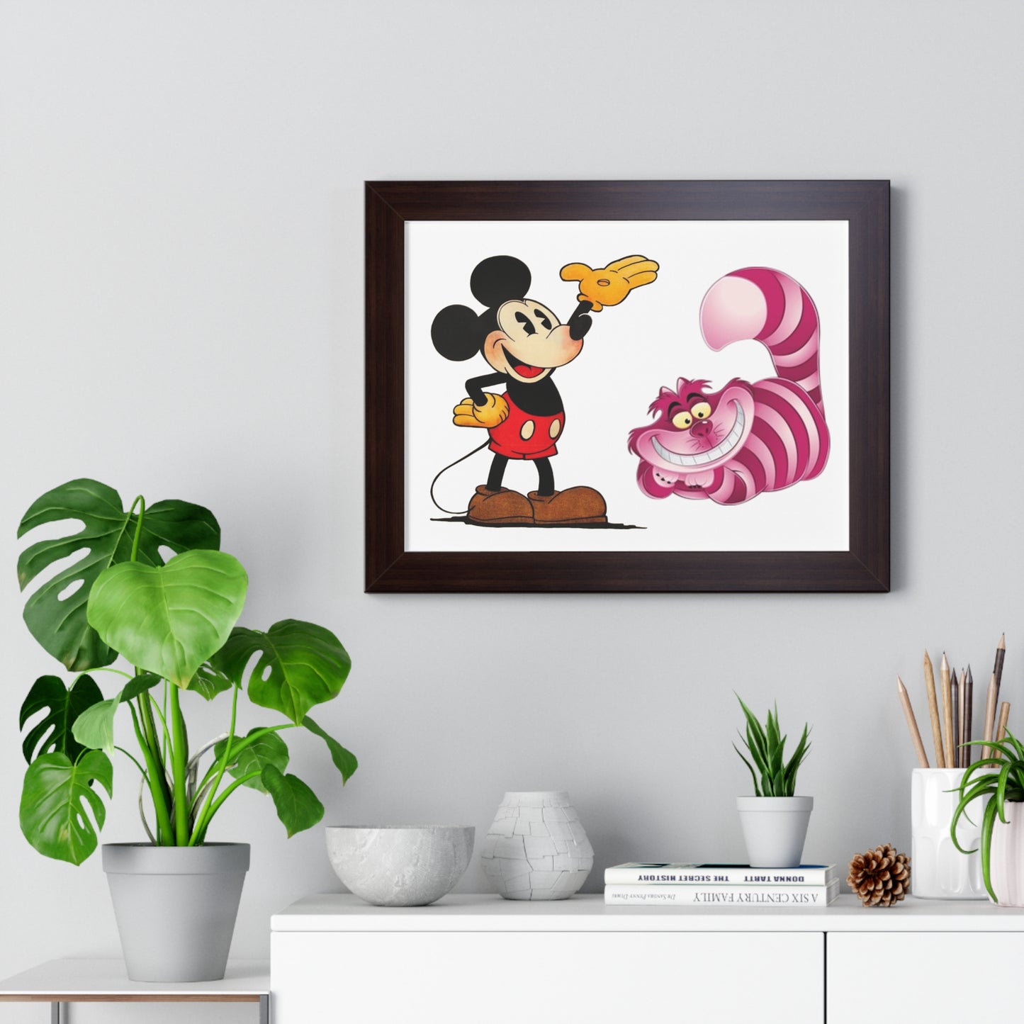 Framed Horizontal Poster Mickey Mouse & Cheshire Cat