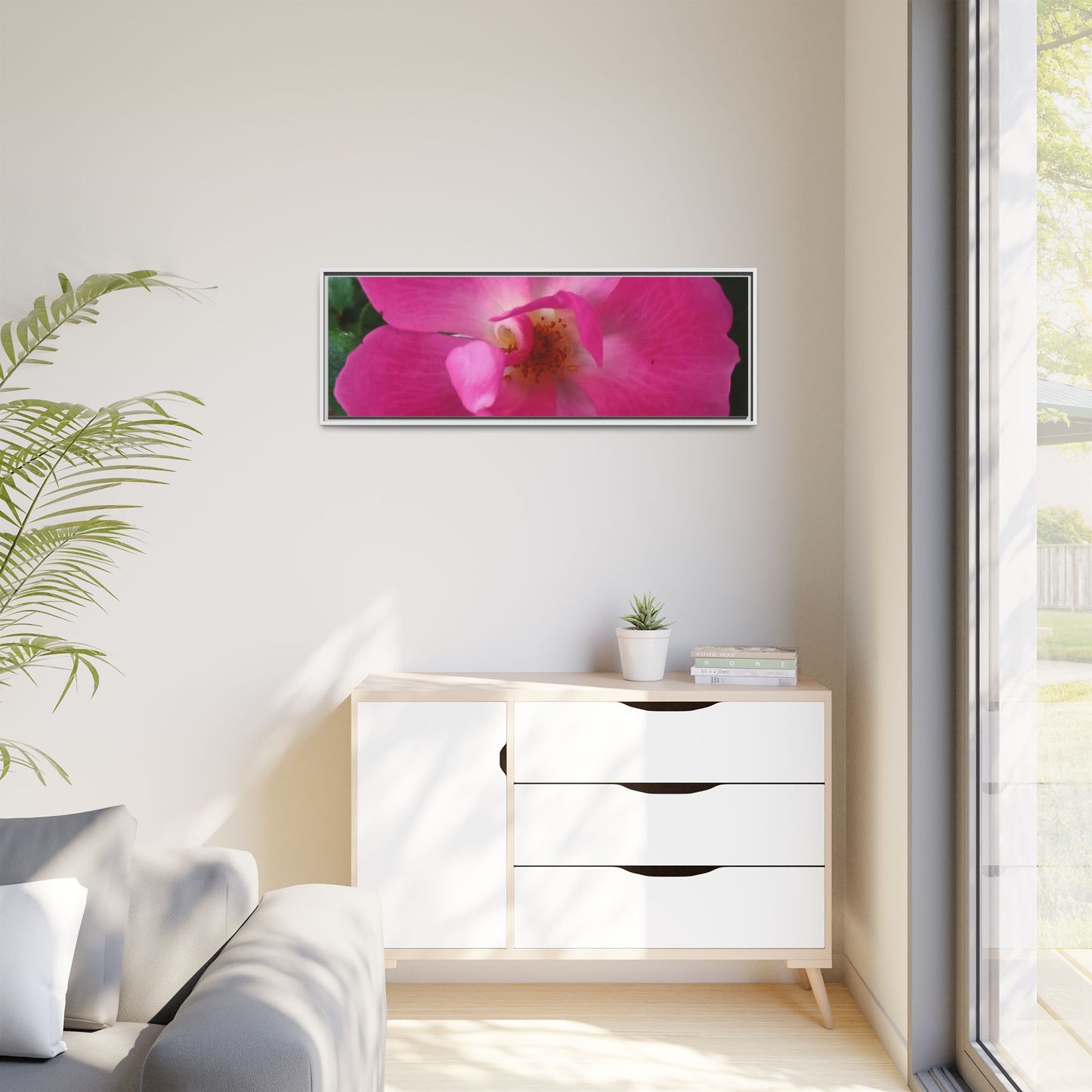 Framed Floral Canvas Art Print | Vibrant Pink Flower Decor, Wall Art for Home, Gift for Her, Mother's Day, Birthday