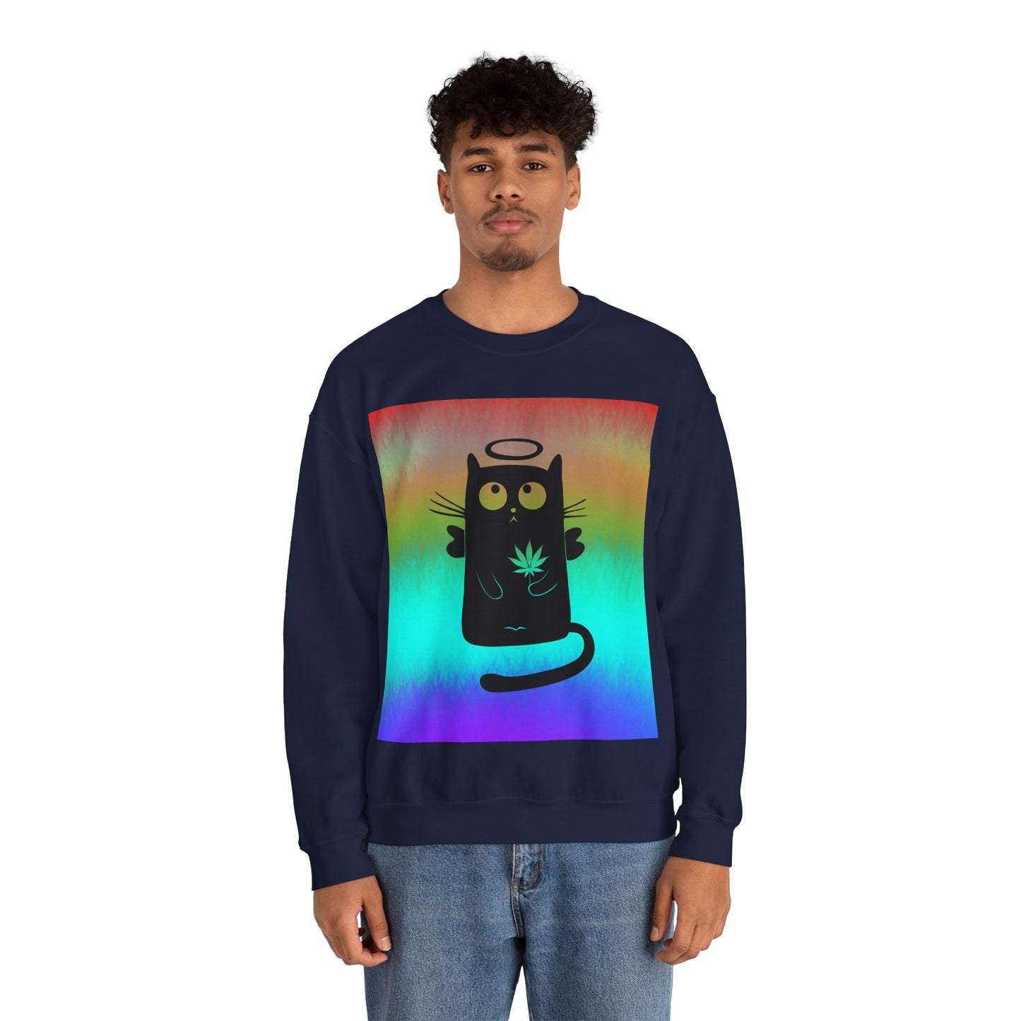 Black Cat Angel Unisex Heavy Blend Crewneck Sweatshirt