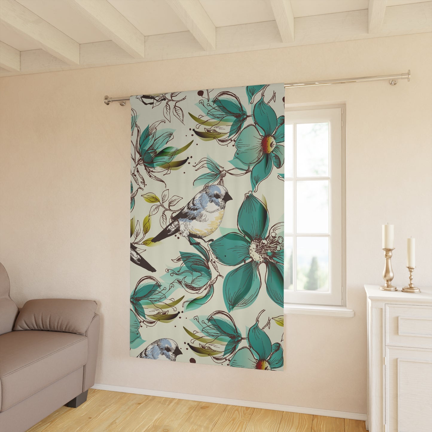Botanical Bird Window Curtain - Floral Design for Home Decor